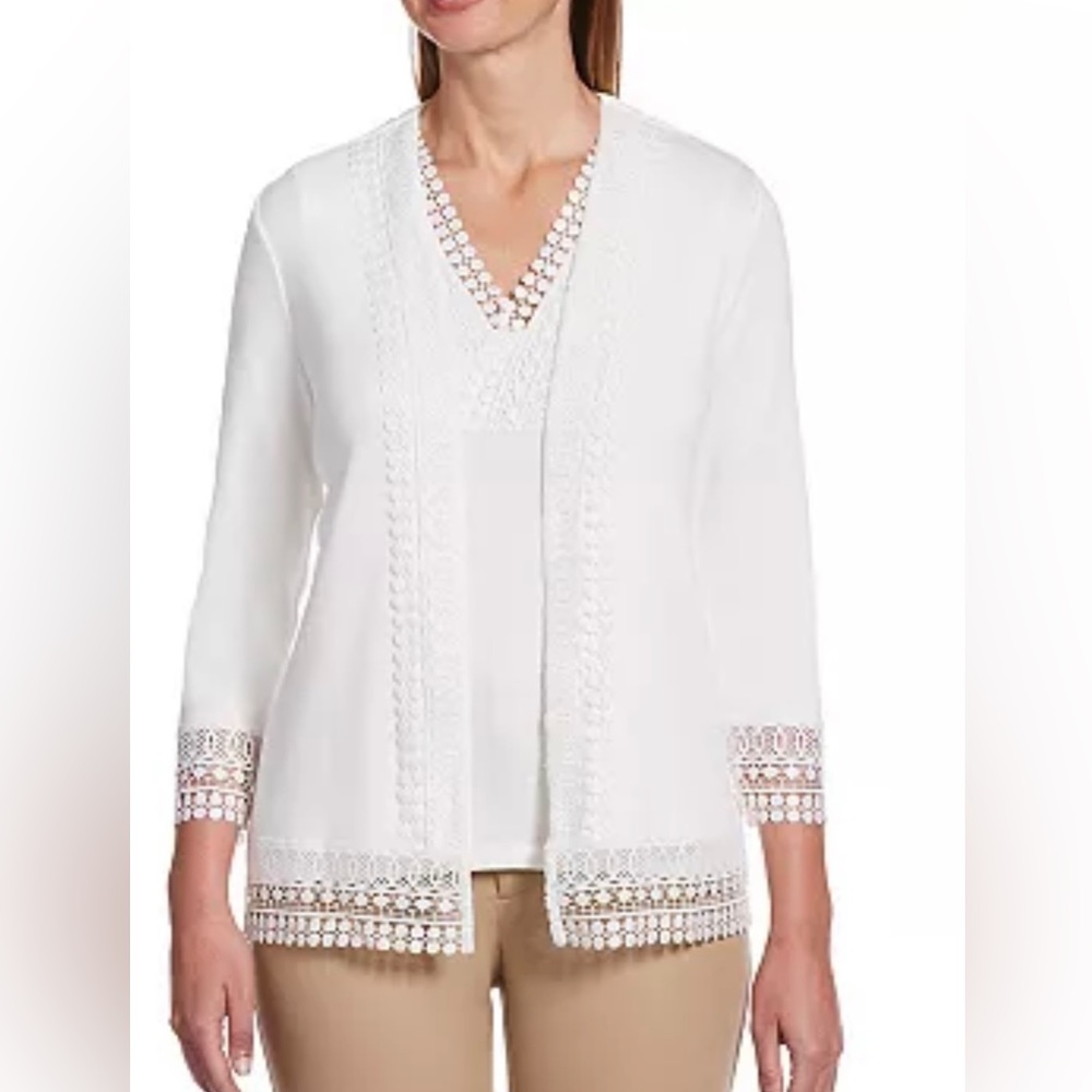 Rafaella Lace-Trim women’s Open Front Cardigan size XL Cream